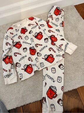 Kids Holiday Hot Cocoa Pajama Set - White and Red name Andrew size 7